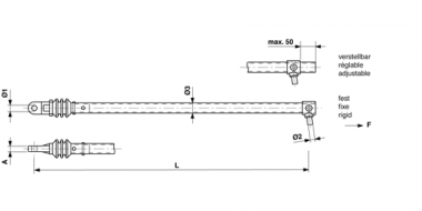 Bras de rappel G1" droit avec isolation 3 kV, réglable, L = 900 mm, avec filetage M16