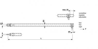 Spurhalter G1" gerade mit Öse, verstellbar, L = 1900 mm, mit Gewinde M16, St Inox