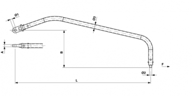 Übergriff-Spurhalter fest G1" 1-fach gebogen mit Öse und Gleitlager, L = 1400 mm, mit Gewinde M16, St Inox
