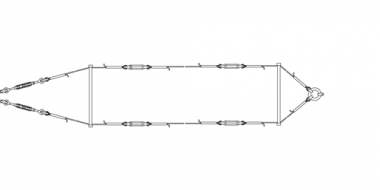 Doppelquerspanner für Streckentrenner-Aufhängung, mit Einspeisung, Stahl-Kupferseil 35 mm², mit Abspannring, mit Isolierschlaufe und Spreizrohr isoliert