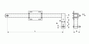 Bracket inclined complete for tension section, with clevis, L = 900 mm