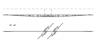 Crossing ETB-TW, bridging, 30°-44°, with jumper, flat profile/tube, TW contact line not auto-tensioned