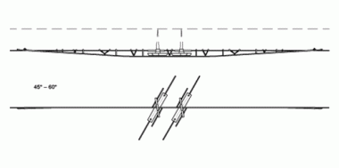 Crossing ETB-TW, bridging, 45°-60°, with jumper, flat profile/tube, TW contact line not auto-tensioned
