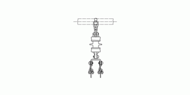 Aufhängung für 1 oder 2 Leiter an Rohr, < 9°, für 2 Seile oder 2 Rillenfahrdrähte, an Rohr G2", mit Stabisolator 1rillig