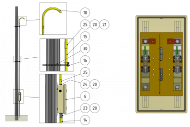 Schaltkastengarnitur, mit 2 Trennmessern, 2 Eingänge/ 4 Ausgänge