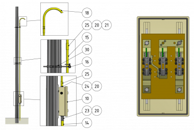 Schaltkastengarnitur, mit 3 Trennmessern, 2 Eingänge/2 Ausgänge/1 Überbrückung