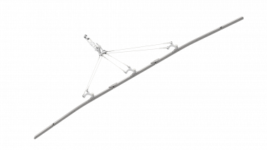 Suspension de ligne de contact TB avec boucle isolante, en courbes, sur retenue volante câble en acier/acier-cuivre 14.5-30° avec griffe de courbe type 4, M16