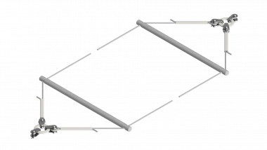 Doppelquerspanner für Streckentrenner-Aufhängung, ohne Einspeisung, Stahlseil 35 mm² fverz, mit Abspannring, mit Spreizrohr isoliert