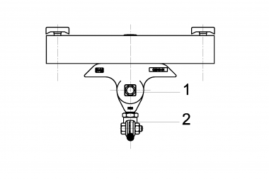 Suspension de ligne de contact TRW avec corps isolé type 1, en alignement sur rail d'ancrage type 3B 0-4° avec griffe de fil de contact M16