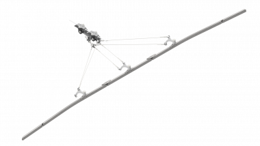 Fahrdrahtaufhängung TB mit Isolierkörper KUSYS2, in Kurven an Querspanner Stahl-/Stahlkupferseil 14.5-30° mit Kurvenschiene Typ 4, M16