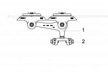 Suspension of feeder conductor TW with line insulator type 2, in curves, for 2 feeder conductors to cross-span steel/steel-copper cable 3-15° with feeder clamp M16