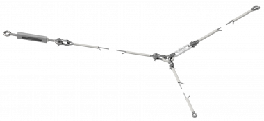 Retenue volante forme Y, câble en acier 50 mm² galv., avec 2 boucles isolantes, avec tendeur