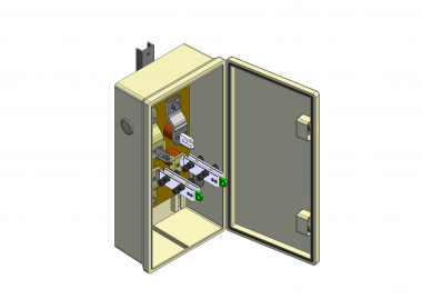 Knife-blade disconnect switches with 2 knife-blades for feeding and bridging + or - (with 1 entry and 2 exits)