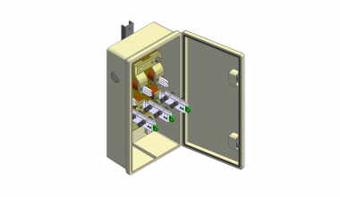 Trennmesserkasten mit 3 Trennmessern für 1 Einspeisung von 2 Sektoren mit Überbrückung (mit 1 Eingang und 2 Ausgängen)