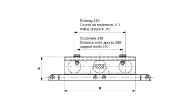 Abstützung beweglich L = 420 mm, für Fahrdrahtanstieg 3.0%, Fahrdrahtträger L = 1200 mm, mit Aufhängeschraube M12x70